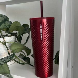Starbucks NWT Swirl Metal Coffee Tumbler 24 Oz Boxed Red Christmas Holiday Straw